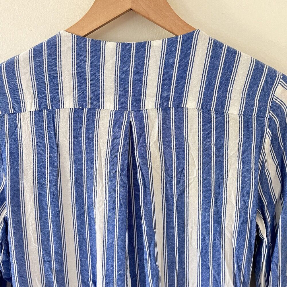 Kut from the Kloth Womens Blouse Small Blue Striped Crossover Roll Tab Sleeve - Picture 6 of 6